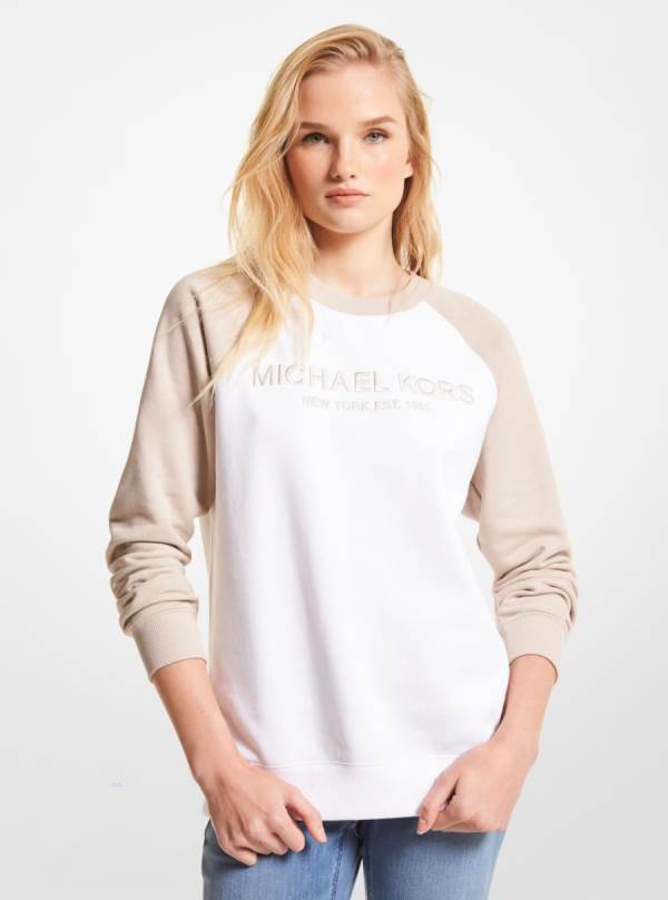 Damske Mikiny Michael Kors Logo Color-Block Cotton Blend Biele - Oblecenie Michael Kors Obchod | SVJKI-7209